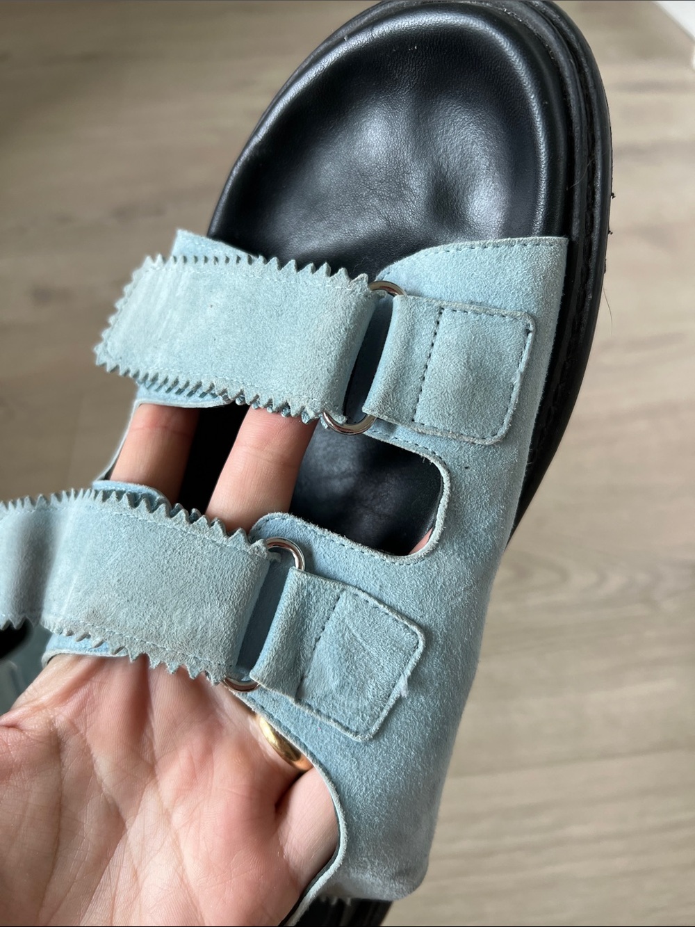 Maguire Suede Light Blue Velcro Sandals - Picture 3 of 7